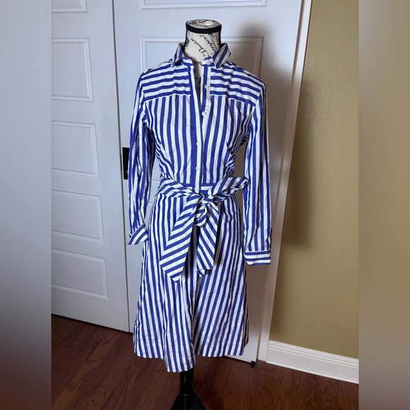 NWT J.Crew Tie Waist Shirtdress Stripe Blue 0 - Picture 2 of 5